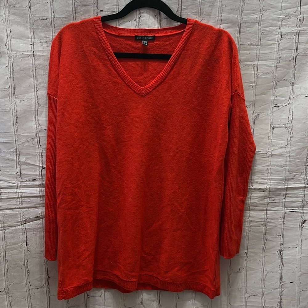 Eileen Fisher Merino Wool Red V-neck Long Sleeve Sweater Size XS Classic Capsule